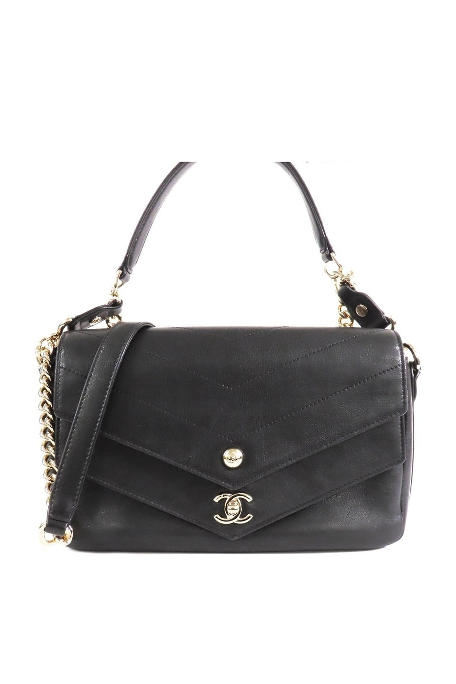 Chanel Stitch Black Gold Leather 2-Way Chain Shoulder Bag